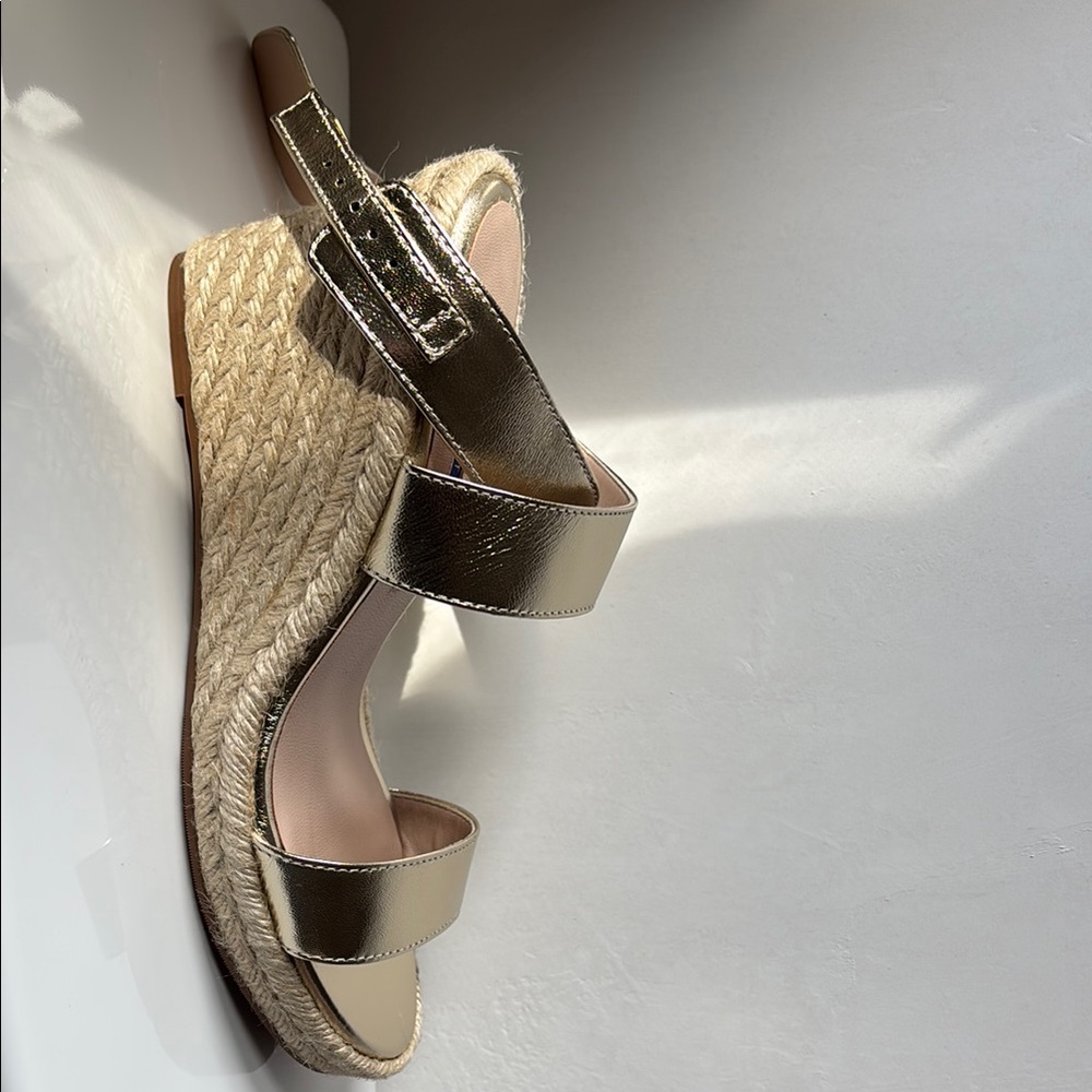 Stuart Weitzman Metallic Gold Wedge Sandals